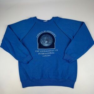 Vintage Experiment in International Living Mens Size L Crewneck Sweatshirt Blue